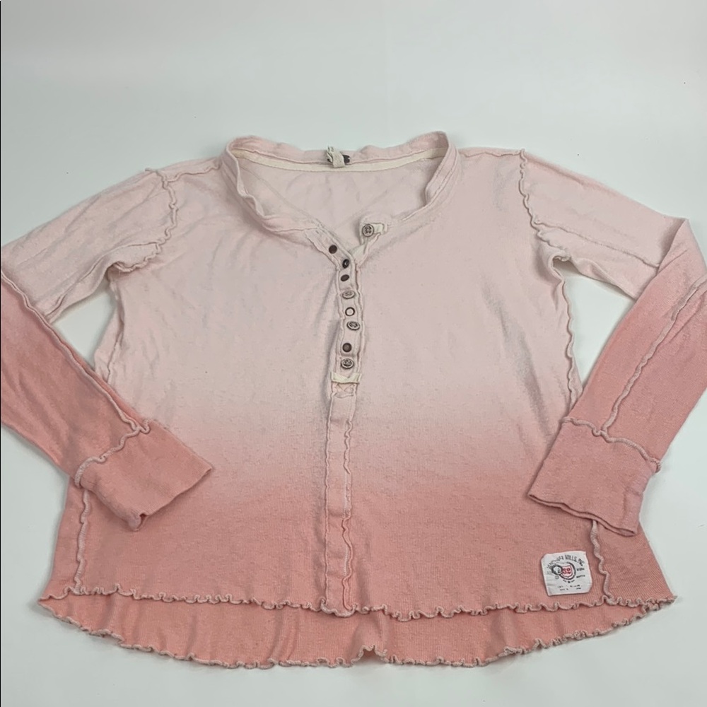 We The Free Free People Pink Long Sleeve Tee Ombre Linen buttons Size Small